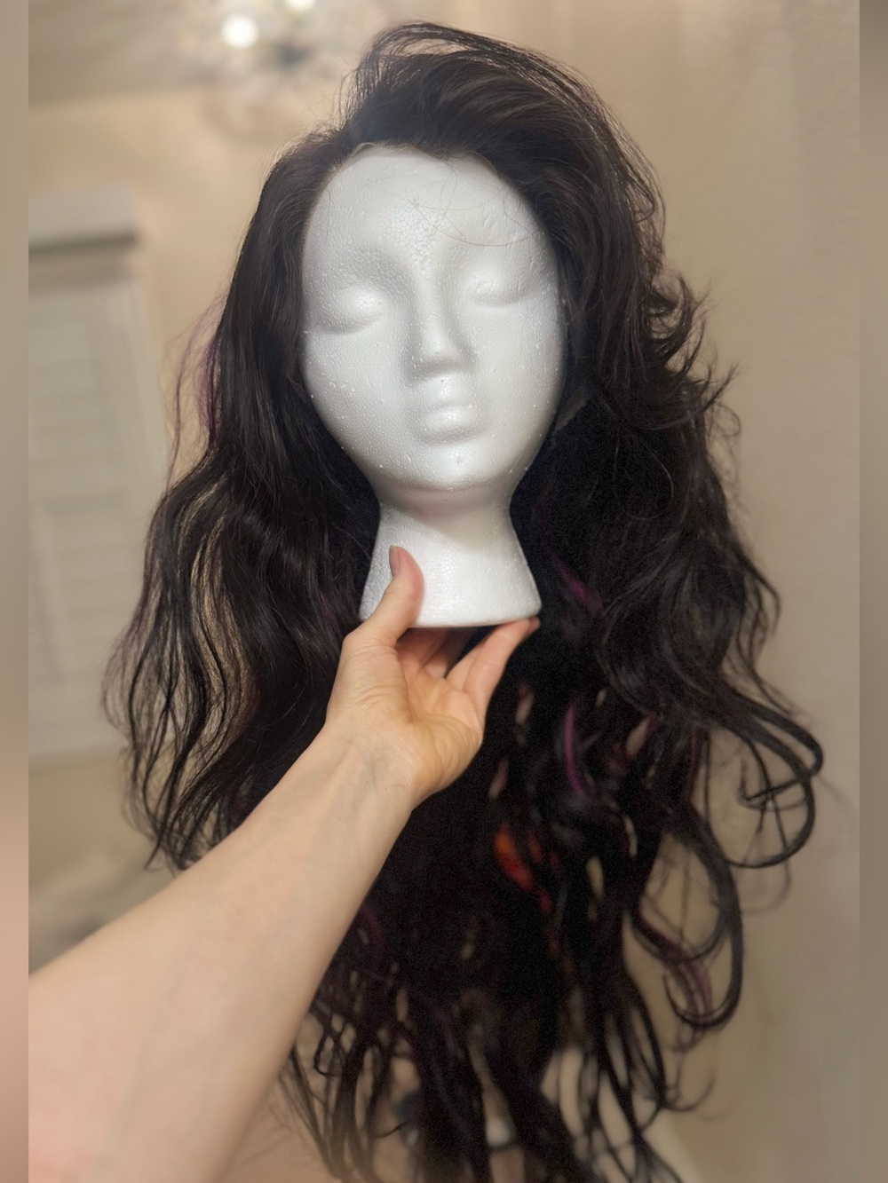100% Human Hair Brown and Purple Wig